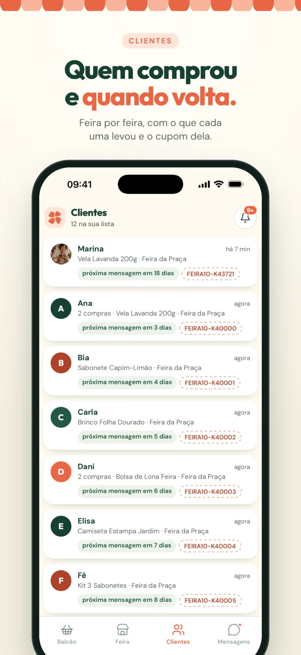 Clientes: quem comprou, o que levou e quando volta.